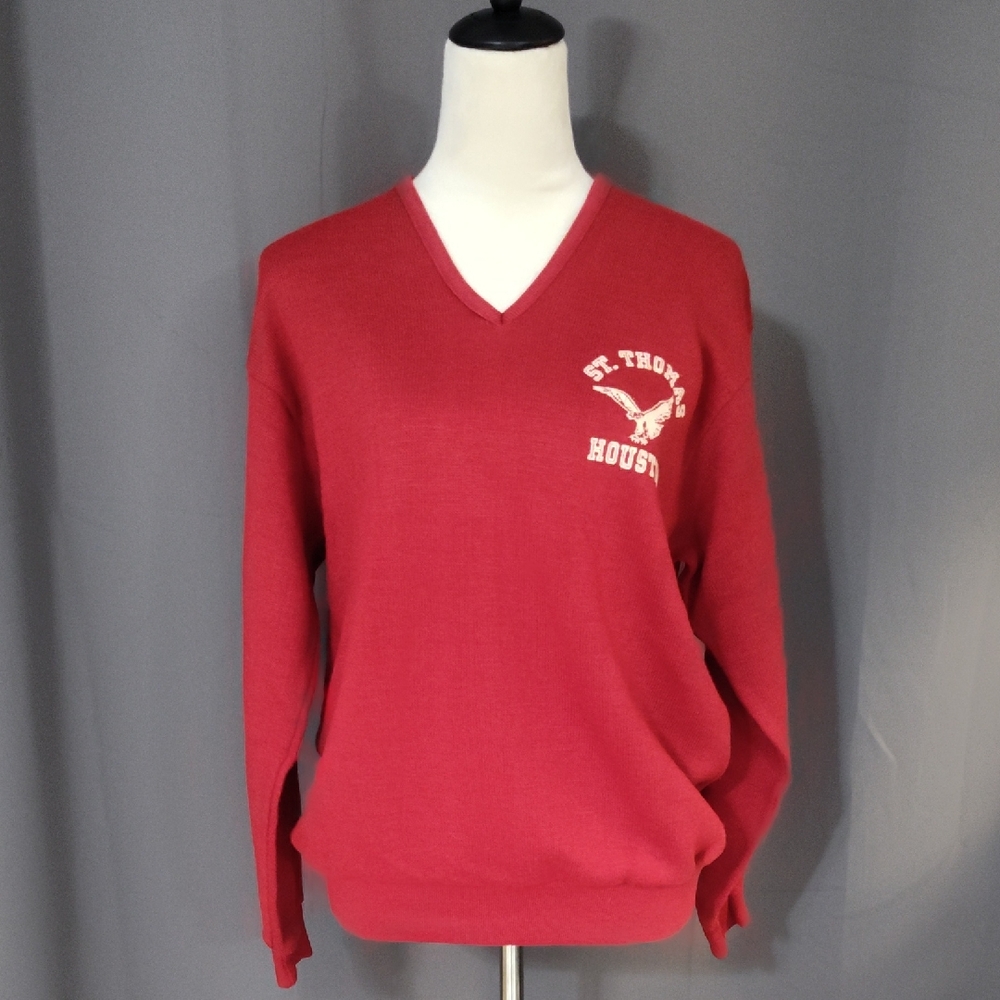 St Thomas Houston Vintage V-Neck Sweater Red Size Large